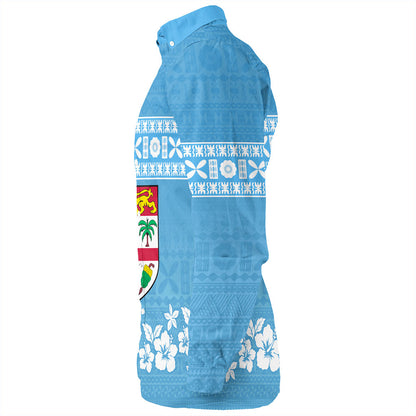 Fiji Long Sleeve Shirt Bula Pattern Flag With Hibiscus Flower