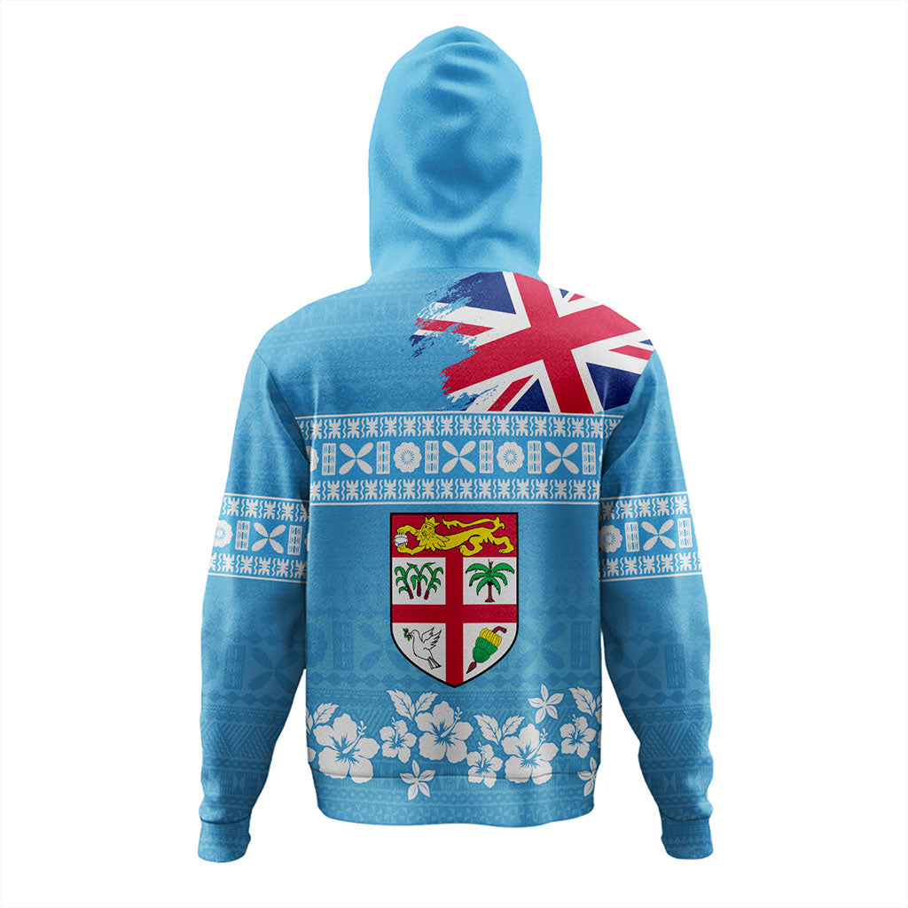 Fiji Hoodie Bula Pattern Flag With Hibiscus Flower