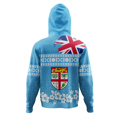Fiji Hoodie Bula Pattern Flag With Hibiscus Flower