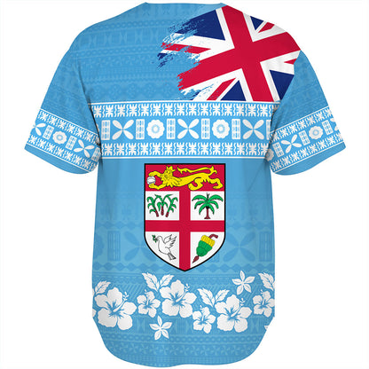 Fiji Baseball Shirt Bula Pattern Flag With Hibiscus Flower