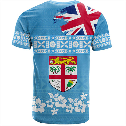 Fiji T-Shirt Bula Pattern Flag With Hibiscus Flower