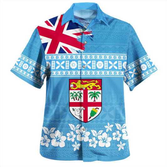 Fiji Hawaiian Shirt Bula Pattern Flag With Hibiscus Flower