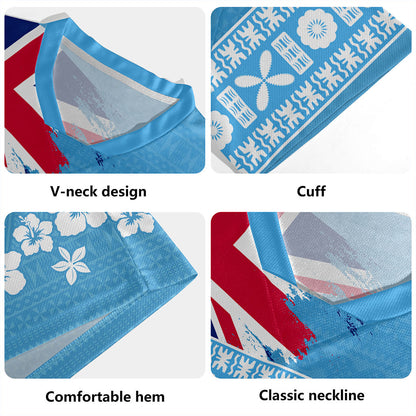Fiji Rugby Jersey Bula Pattern Flag With Hibiscus Flower
