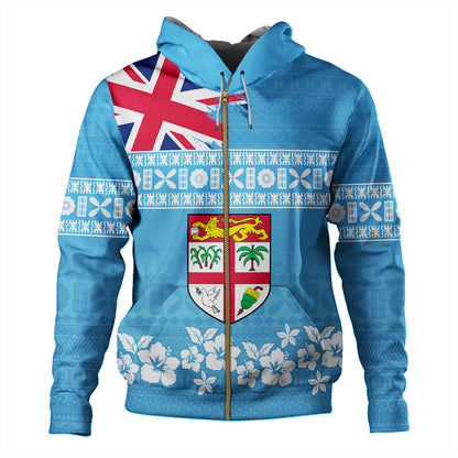 Fiji Hoodie Bula Pattern Flag With Hibiscus Flower