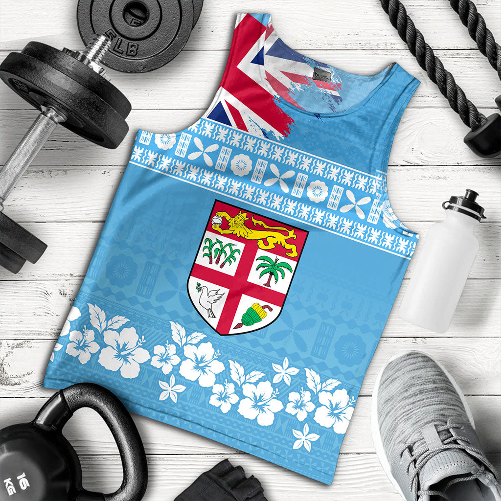 Fiji Tank Top Bula Pattern Flag With Hibiscus Flower