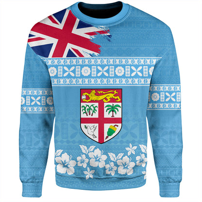 Fiji Sweatshirt Bula Pattern Flag With Hibiscus Flower