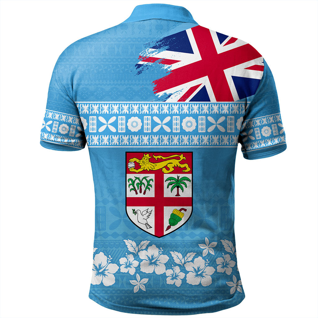 Fiji Polo Shirt Bula Pattern Flag With Hibiscus Flower