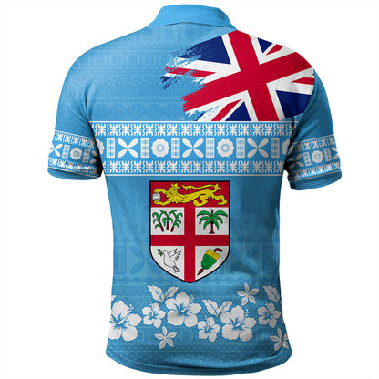 Fiji Polo Shirt Bula Pattern Flag With Hibiscus Flower