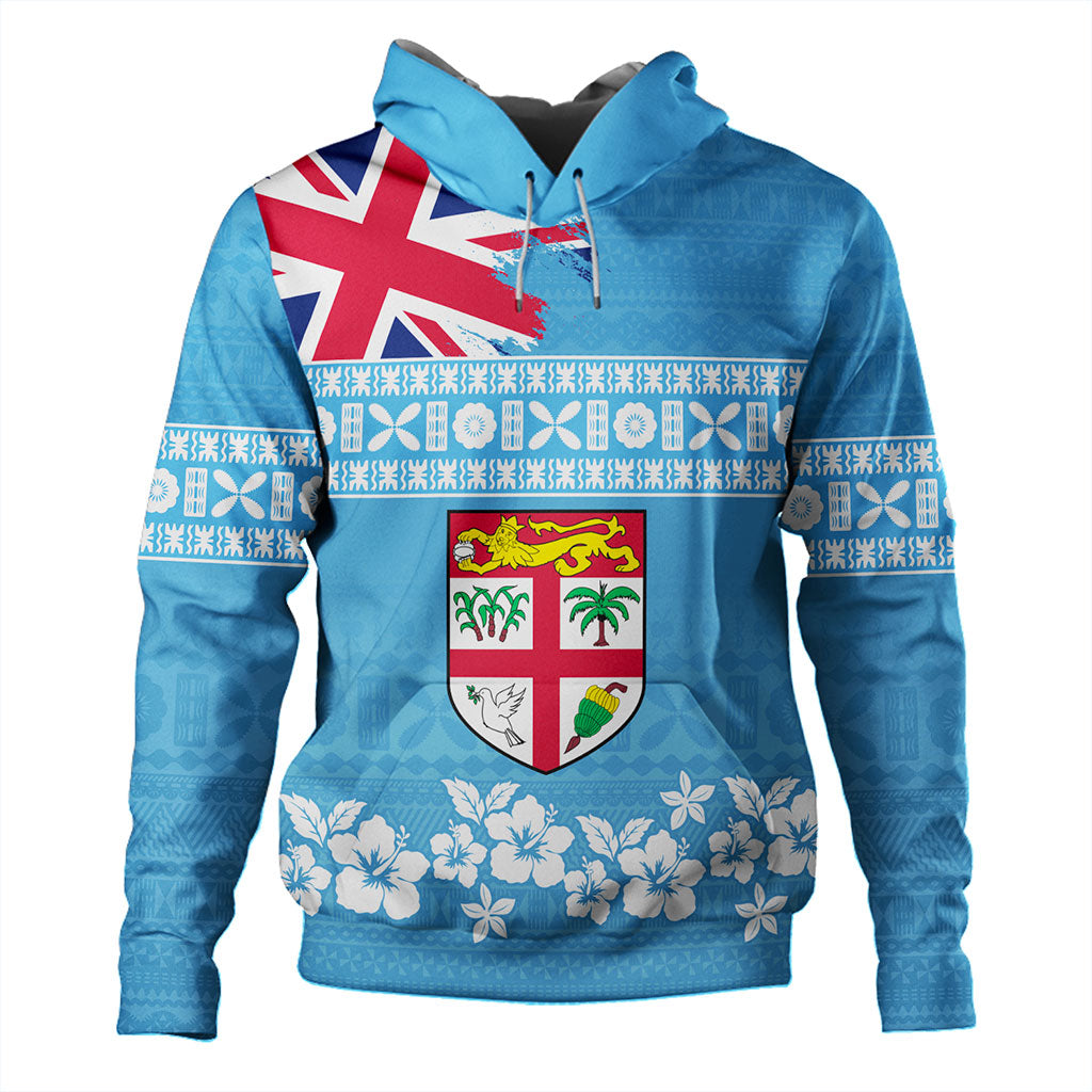 Fiji Hoodie Bula Pattern Flag With Hibiscus Flower