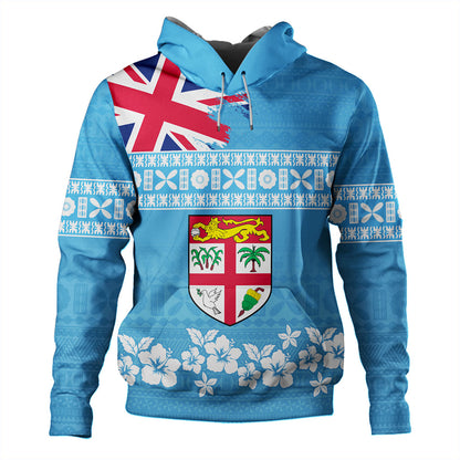 Fiji Hoodie Bula Pattern Flag With Hibiscus Flower