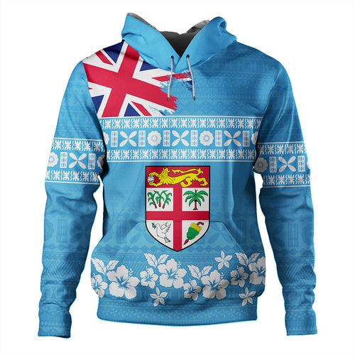 Fiji Hoodie Bula Pattern Flag With Hibiscus Flower