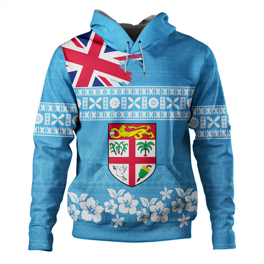 Fiji Hoodie Bula Pattern Flag With Hibiscus Flower