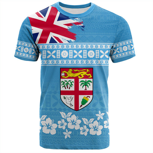 Fiji T-Shirt Bula Pattern Flag With Hibiscus Flower