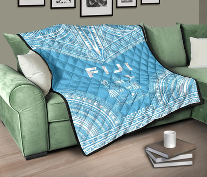 Fiji Premium Quilt - Fiji Coat Of Arms Polynesian Chief Light Blue Version