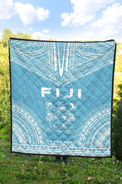 Fiji Premium Quilt - Fiji Coat Of Arms Polynesian Chief Light Blue Version