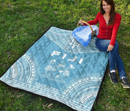 Fiji Premium Quilt - Fiji Coat Of Arms Polynesian Chief Light Blue Version