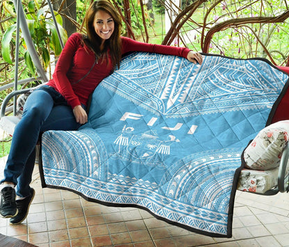 Fiji Premium Quilt - Fiji Coat Of Arms Polynesian Chief Light Blue Version