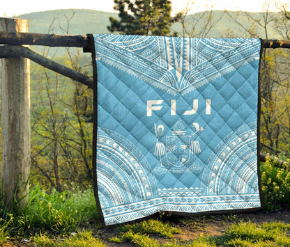 Fiji Premium Quilt - Fiji Coat Of Arms Polynesian Chief Light Blue Version