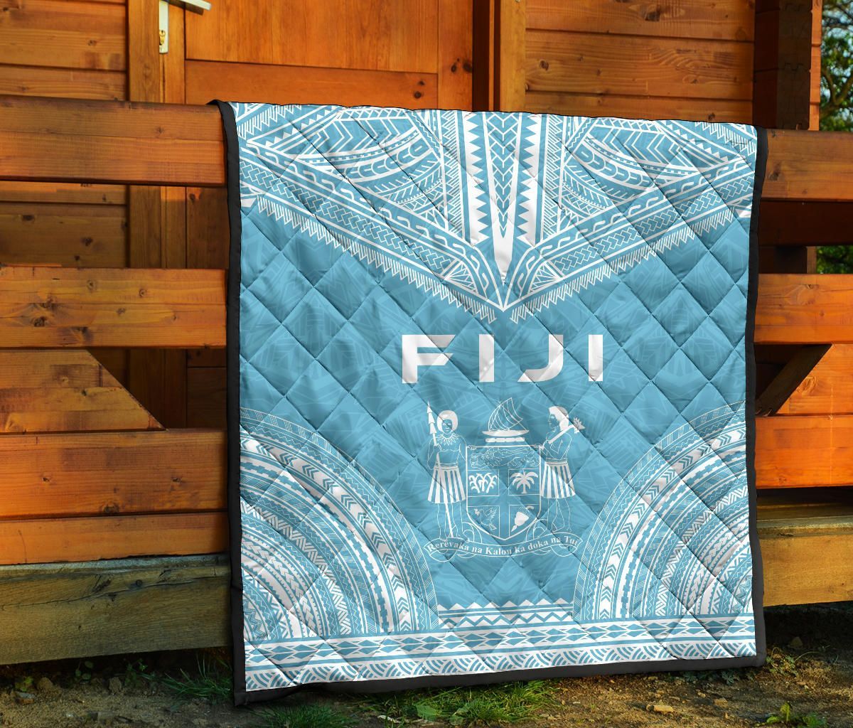Fiji Premium Quilt - Fiji Coat Of Arms Polynesian Chief Light Blue Version