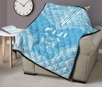 Fiji Premium Quilt - Fiji Coat Of Arms Polynesian Chief Light Blue Version