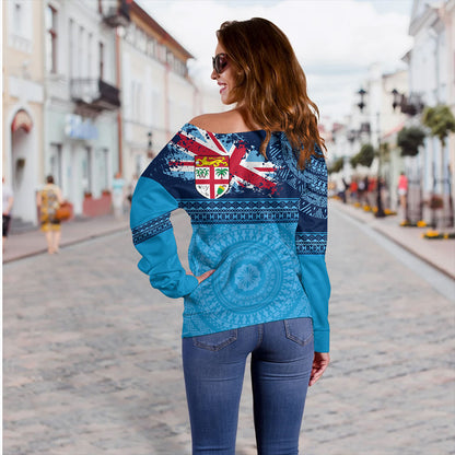 Fiji Off Shoulder Sweatshirt Flag Bula Tribal