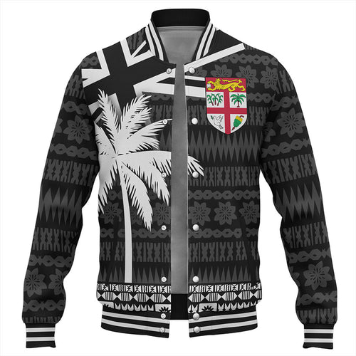 Fiji Baseball Jacket Flag With Coconut Black Style