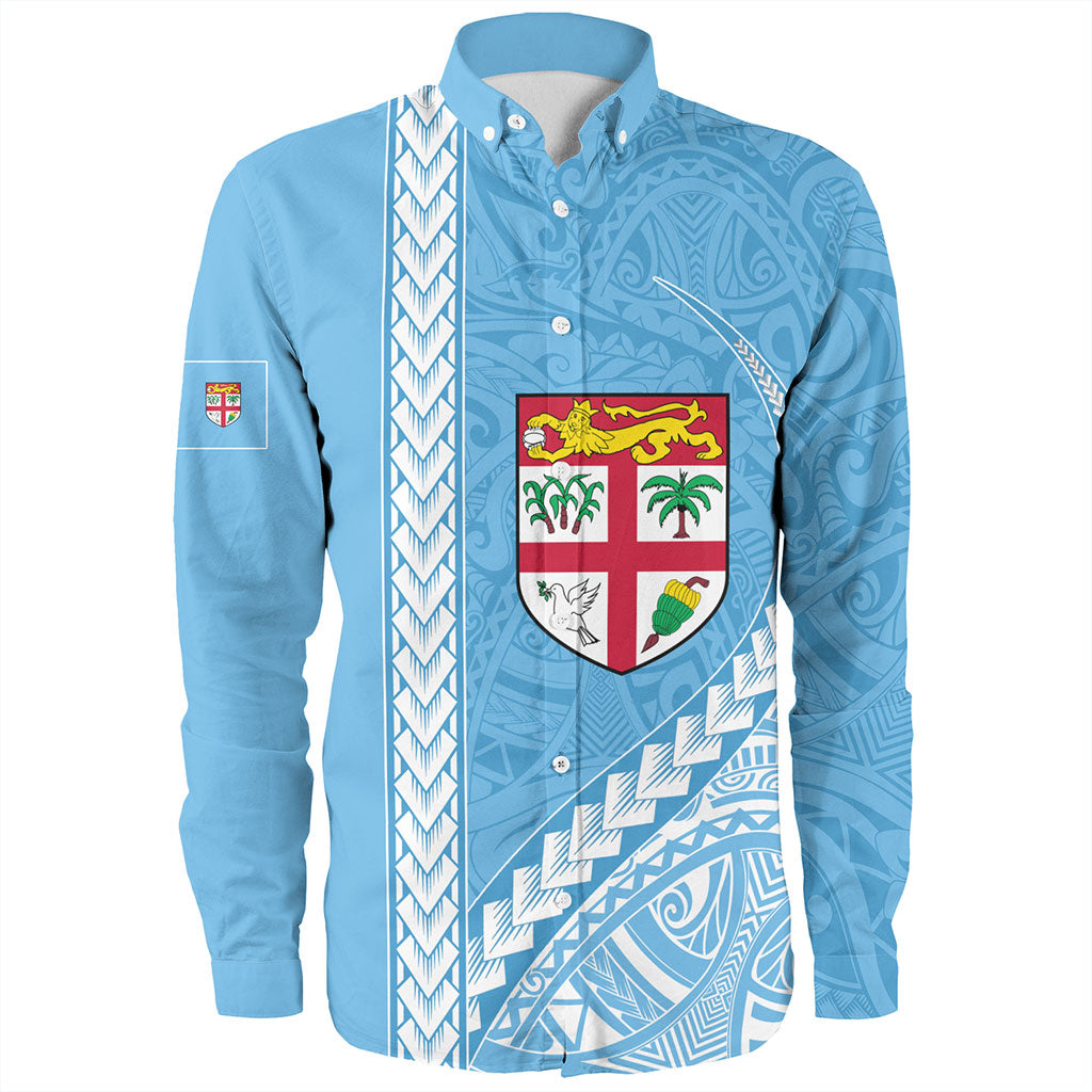 Fiji Long Sleeve Shirt Tribal Melanesian Flag And Coat Of Arms