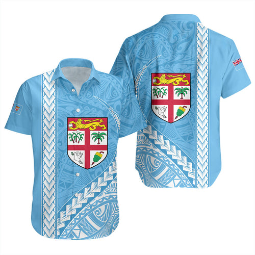 Fiji Short Sleeve Shirt Tribal Melanesian Flag And Coat Of Arms
