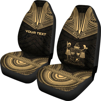Fiji Custom Personalised Car Seat Cover - Fiji Coat Of Arms Polynesian Chief Tattoo Gold Version