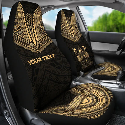 Fiji Custom Personalised Car Seat Cover - Fiji Coat Of Arms Polynesian Chief Tattoo Gold Version