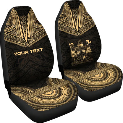 Fiji Custom Personalised Car Seat Cover - Fiji Coat Of Arms Polynesian Chief Tattoo Gold Version