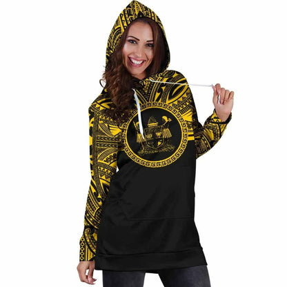 Fiji Female Hoodie Dress - Fiji Coat Of Arms Polynesian Gold Black