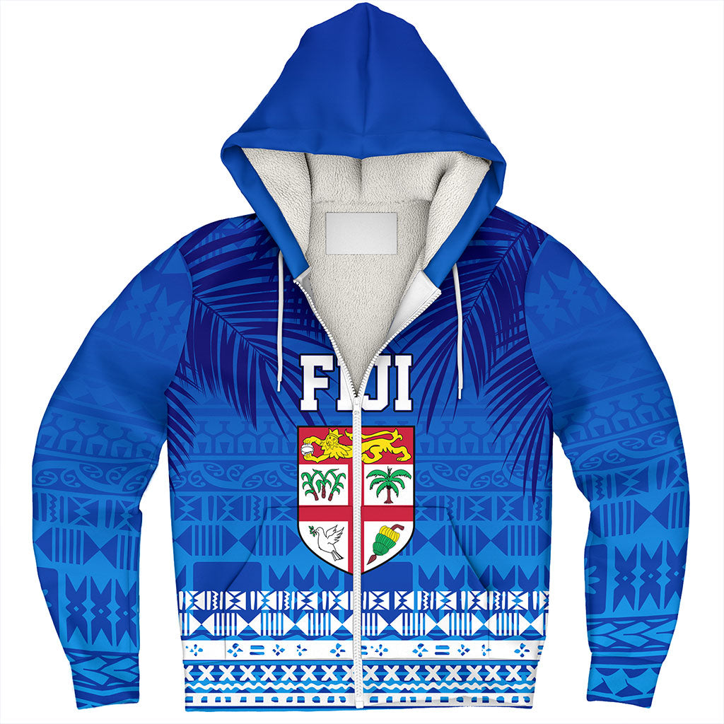 Fiji Sherpa Hoodie Happy Fiji Day Celebration Tropical Leaf