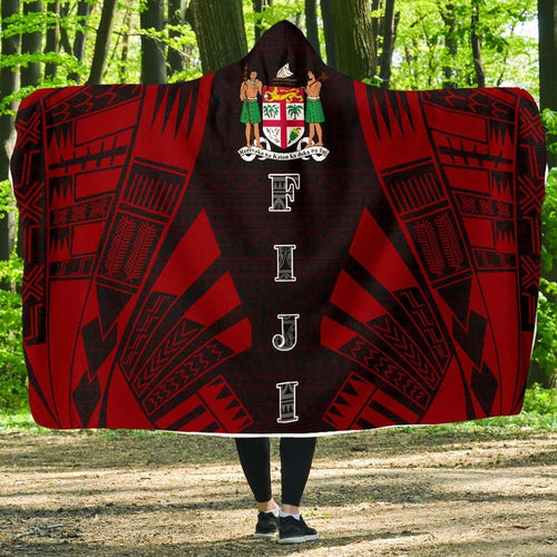 Fiji Hooded Blanket - Polynesian Tattoo Red