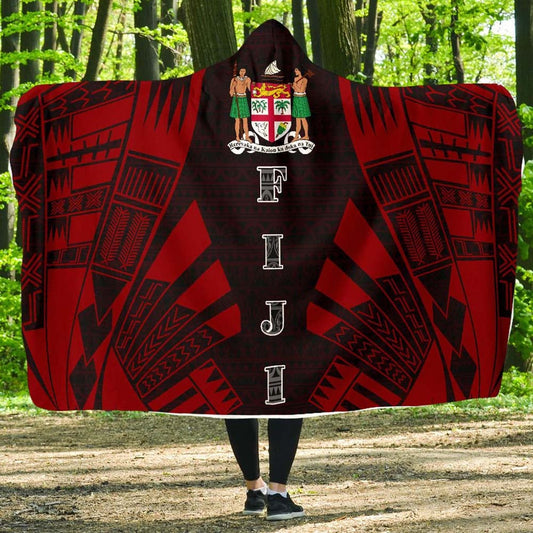 Fiji Hooded Blanket - Polynesian Tattoo Red
