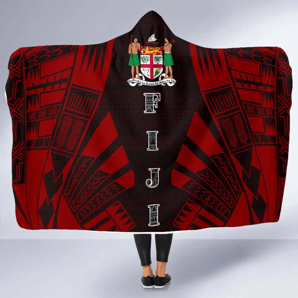 Fiji Hooded Blanket - Polynesian Tattoo Red