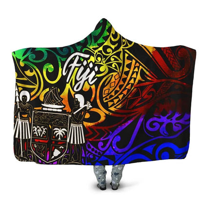 Fiji Hooded Blanket - Rainbow Polynesian Pattern Crest