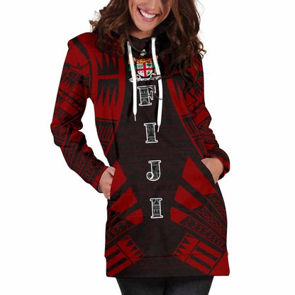 Fiji Hoodie Dress - Polynesian Tattoo Red