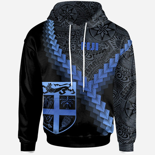 Fiji Hoodie - Fiji Coat Of Arms With Polynesian Tattoo Blue