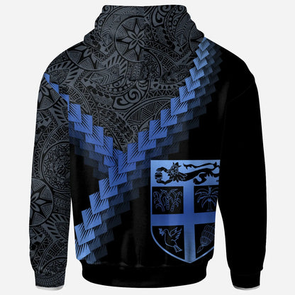 Fiji Hoodie - Fiji Coat Of Arms With Polynesian Tattoo Blue