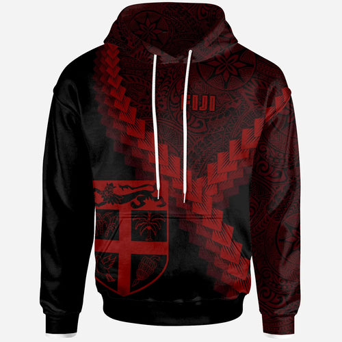 Fiji Hoodie - Fiji Coat Of Arms With Polynesian Tattoo Red