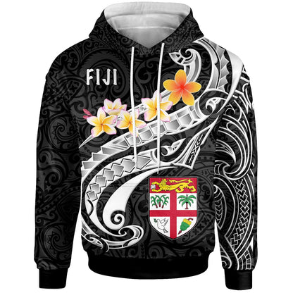 Fiji Hoodie - Fiji Seal  Polynesian Patterns Plumeria (Black)
