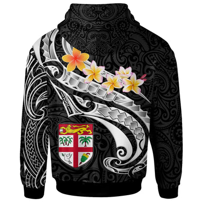 Fiji Hoodie - Fiji Seal  Polynesian Patterns Plumeria (Black)