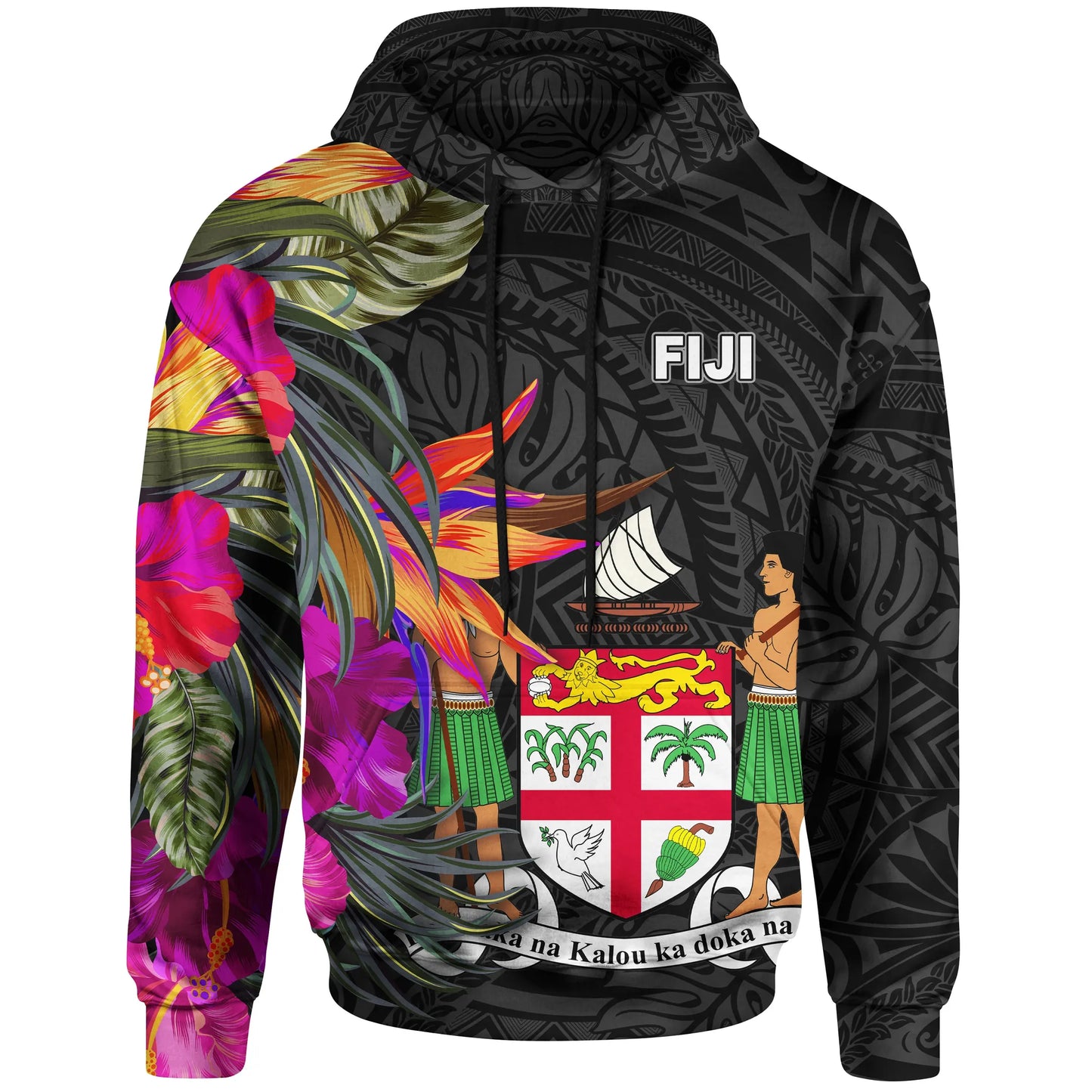 Fiji Hoodie - Hibiscus Polynesian Pattern