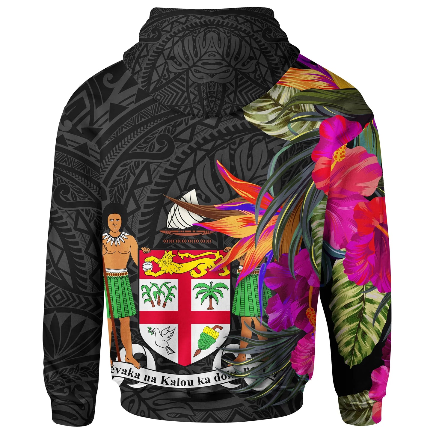 Fiji Hoodie - Hibiscus Polynesian Pattern