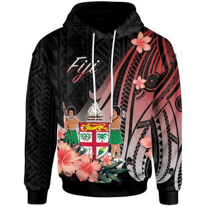 Fiji Hoodie - Red Polynesian Hibiscus Pattern Style