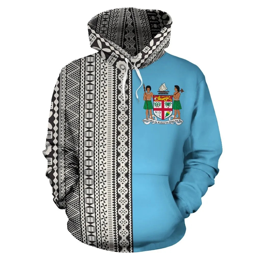 Fiji Hoodie - Fiji Coat Of Arms Tapa Half