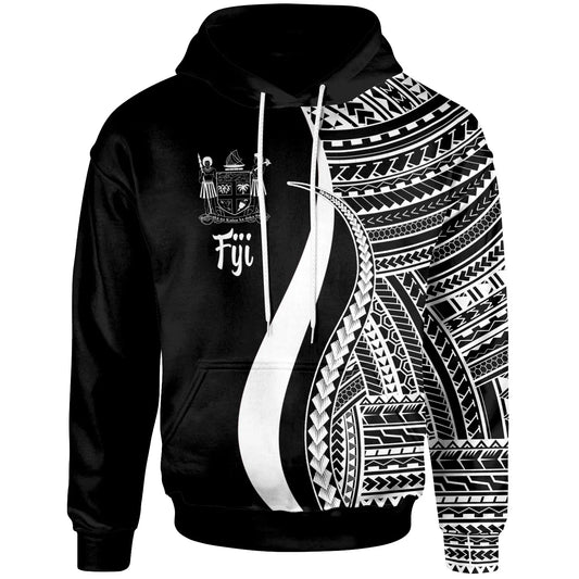 Fiji Hoodie White - Tentacle Tribal Pattern Crest