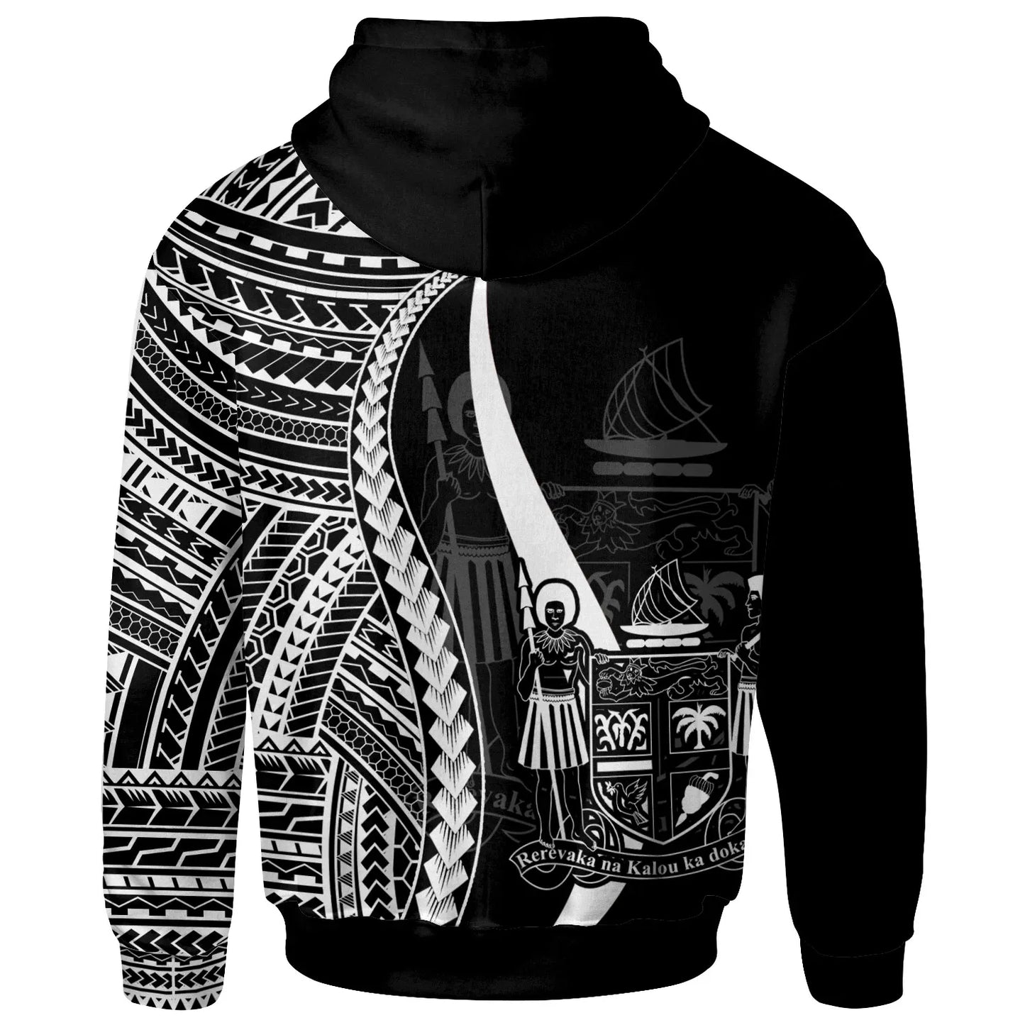 Fiji Hoodie White - Tentacle Tribal Pattern Crest