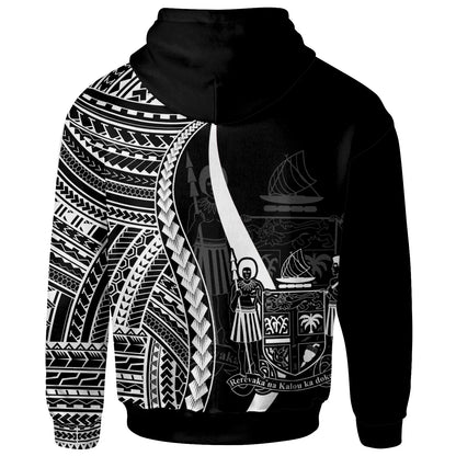 Fiji Hoodie White - Tentacle Tribal Pattern Crest